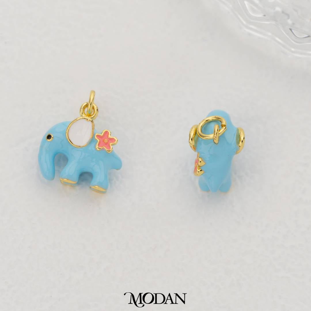 Adorable Mini Blue Elephant Pink Flower Enamel Pendant DIY Pendant Liontin Gajah Kecil Hypoallergenic Gold Filled