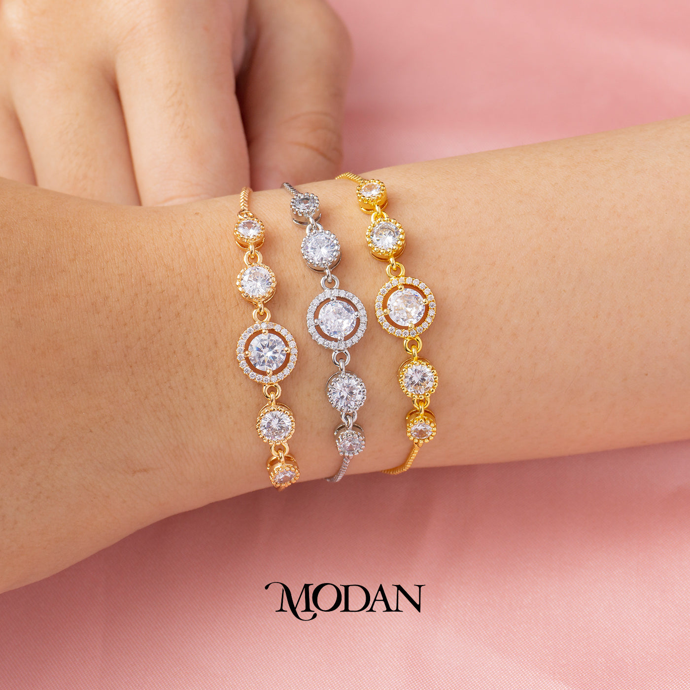 Sparkling Silver Round Adjustable Bracelet Gelang Serut Hypoallergenic Gold Plated