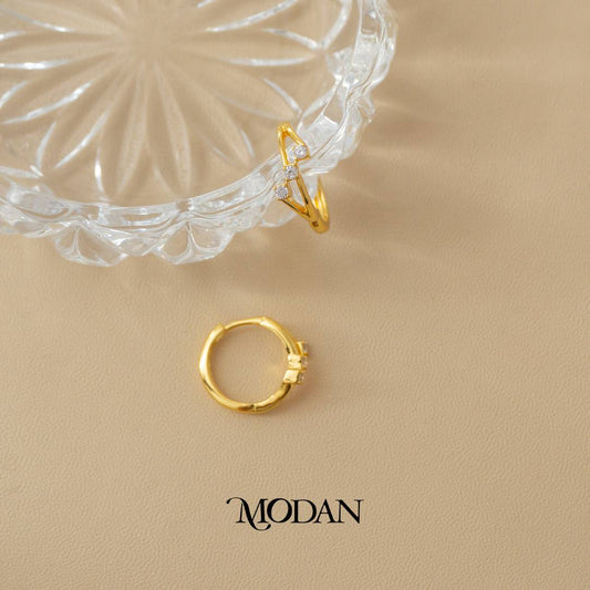 (17mm) Triple Round Zirconia Lined Hoop Earrings Anting Bulat Berkilau Hypoallergenic Gold Plated