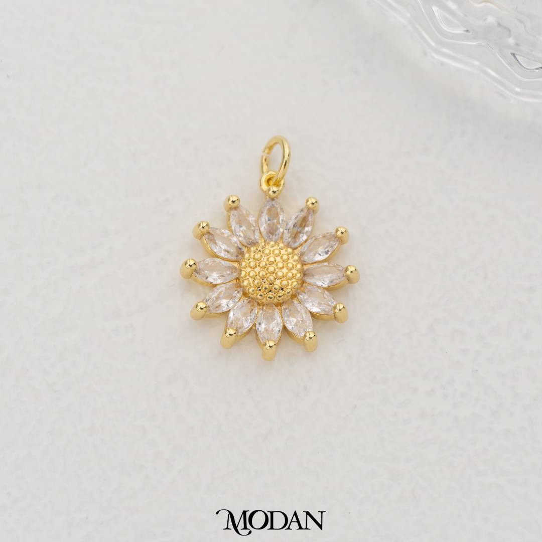Sparkling Sunflower Marquise DIY Pendant Liontin Bunga Matahari Hypoallergenic Gold Filled