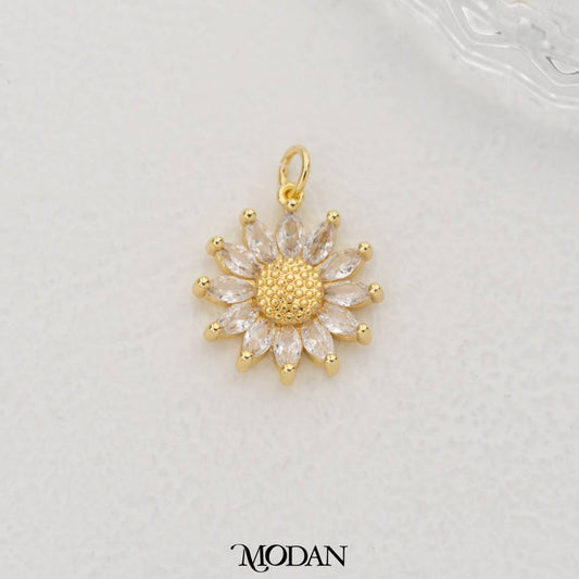 Sparkling Sunflower Marquise DIY Pendant Liontin Bunga Matahari Hypoallergenic Gold Filled