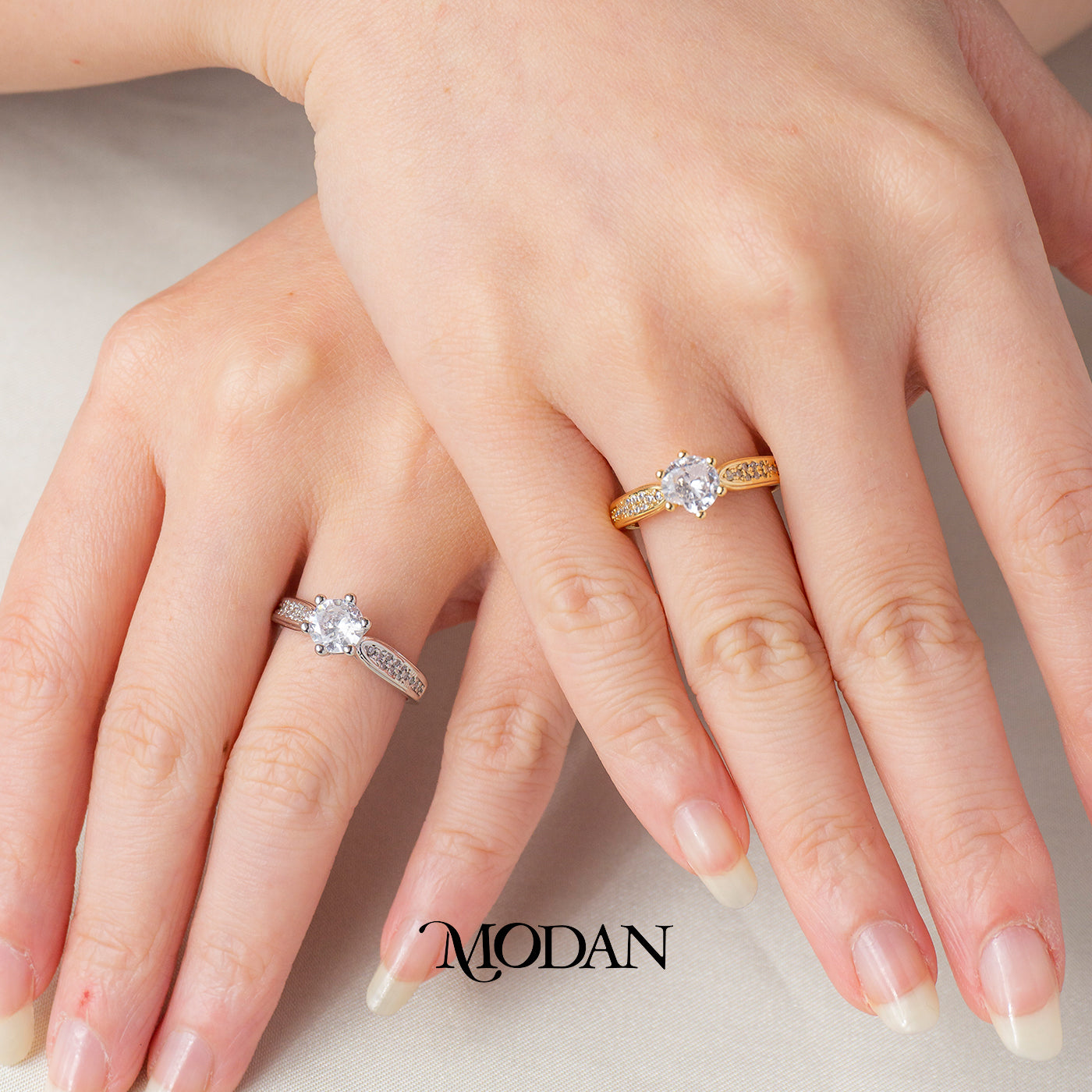 Classic Broad Band Solitaire Adjustable Ring Cincin Solitaire Rangka Lebar Hypoallergenic Gold Plated