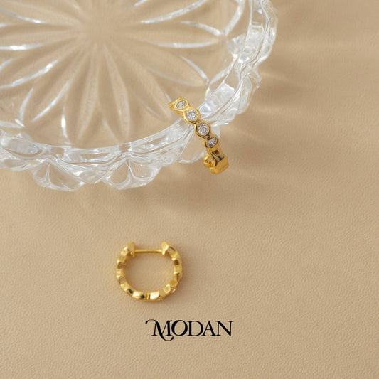 (14mm) Round Beaded Zirconia Hoop Earrings Anting Bulat Hypoallergenic Gold Plated