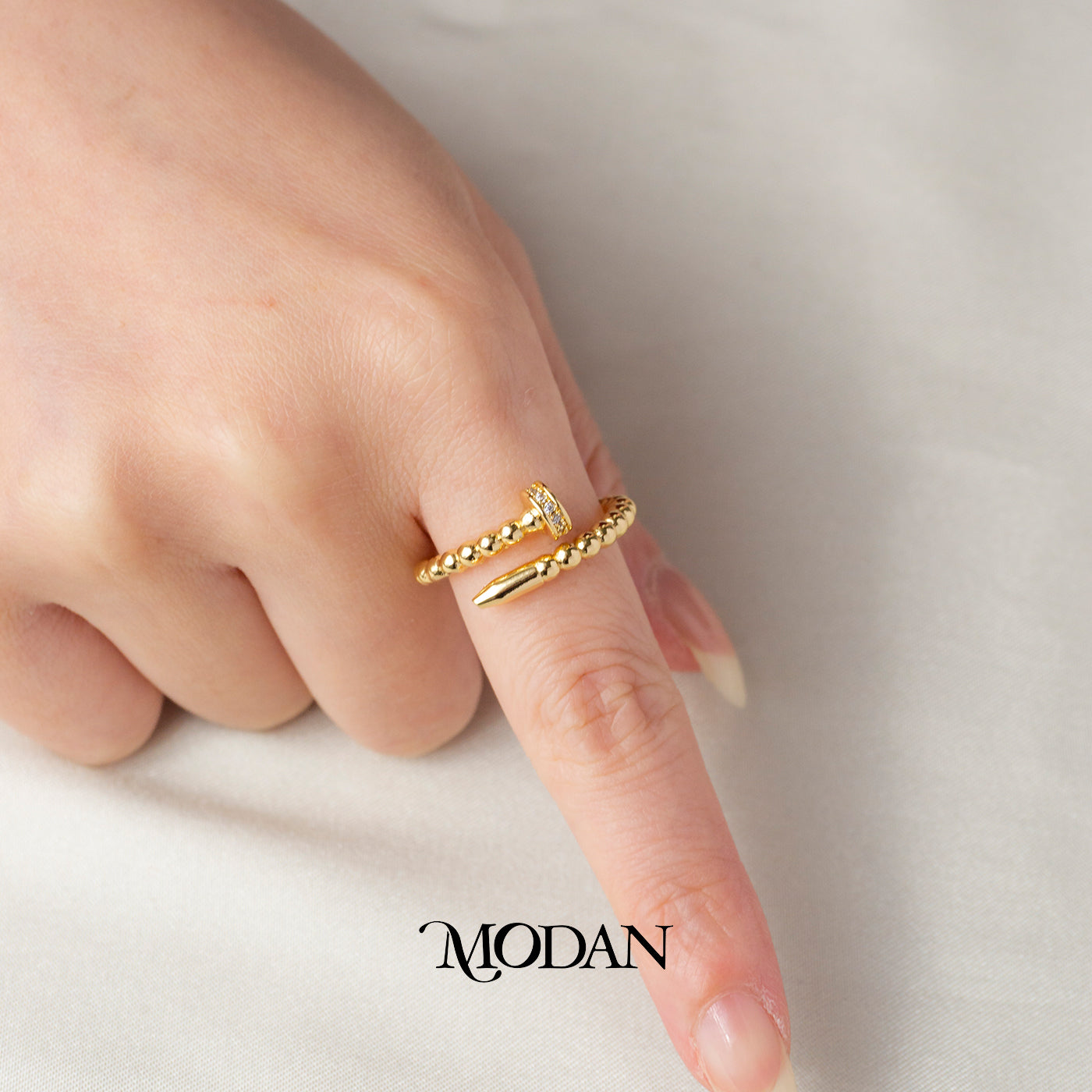 Beaded Bypass Nail Adjustable Ring Cincin Paku Lilit Hypoallergenic Gold Plated
