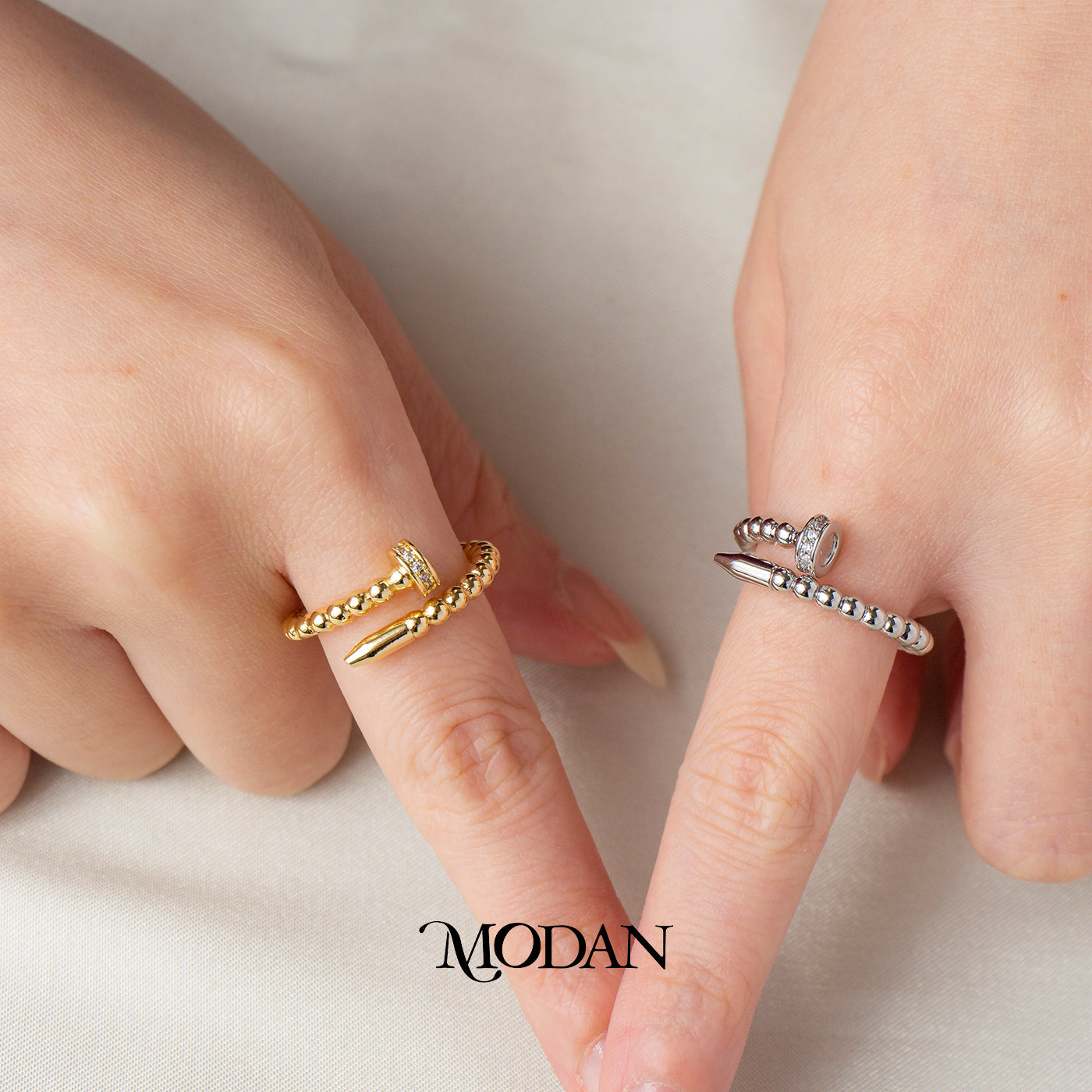 Beaded Bypass Nail Adjustable Ring Cincin Paku Lilit Hypoallergenic Gold Plated