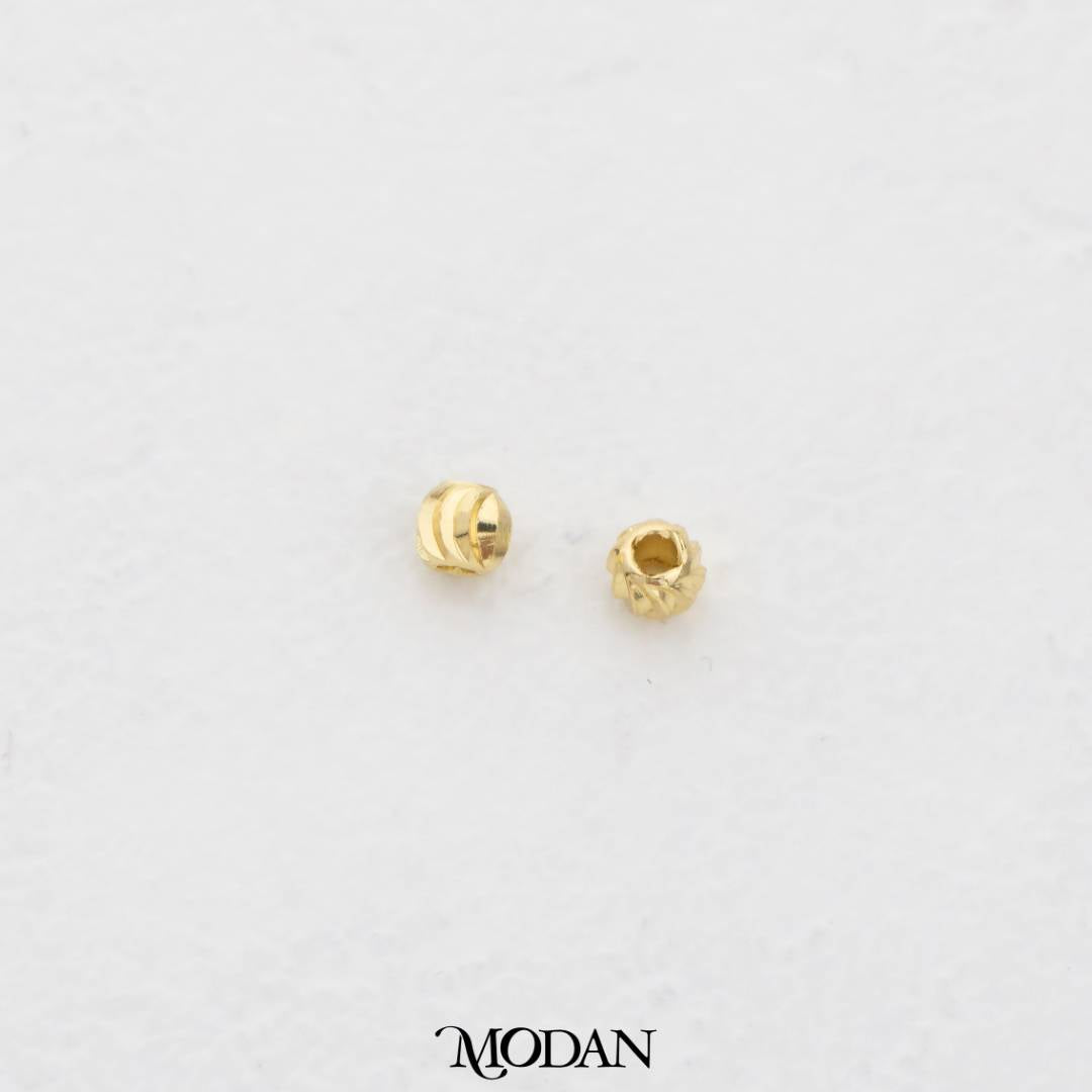 (10pcs) 3mm Textured Corrugated Round Spacer Beads DIY Pembatas Manik Gelang/Kalung Bulat Hypoallergenic Gold Filled