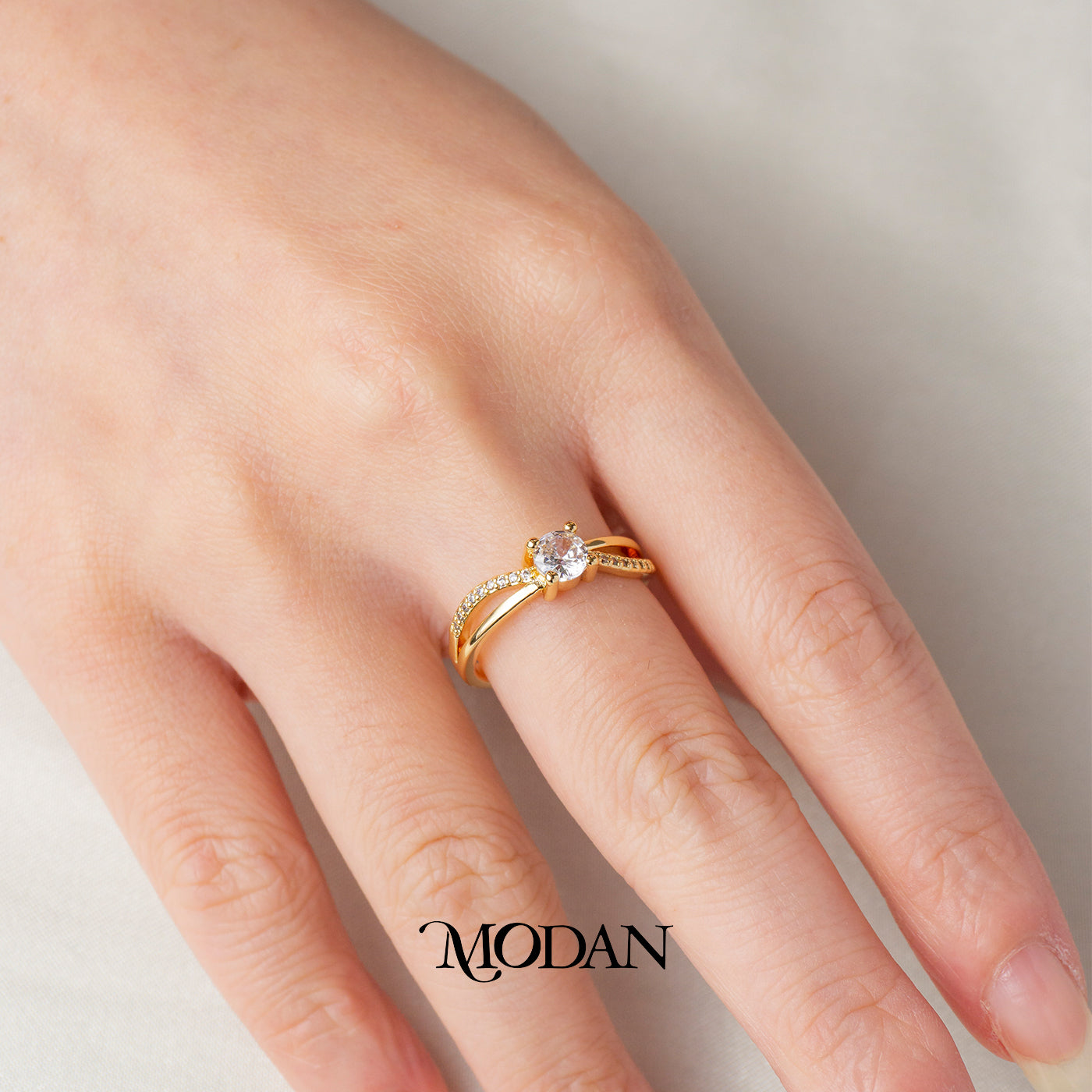 X Shaped Pave Band Adjustable Ring Cincin Silang Hypoallergenic Gold Plated
