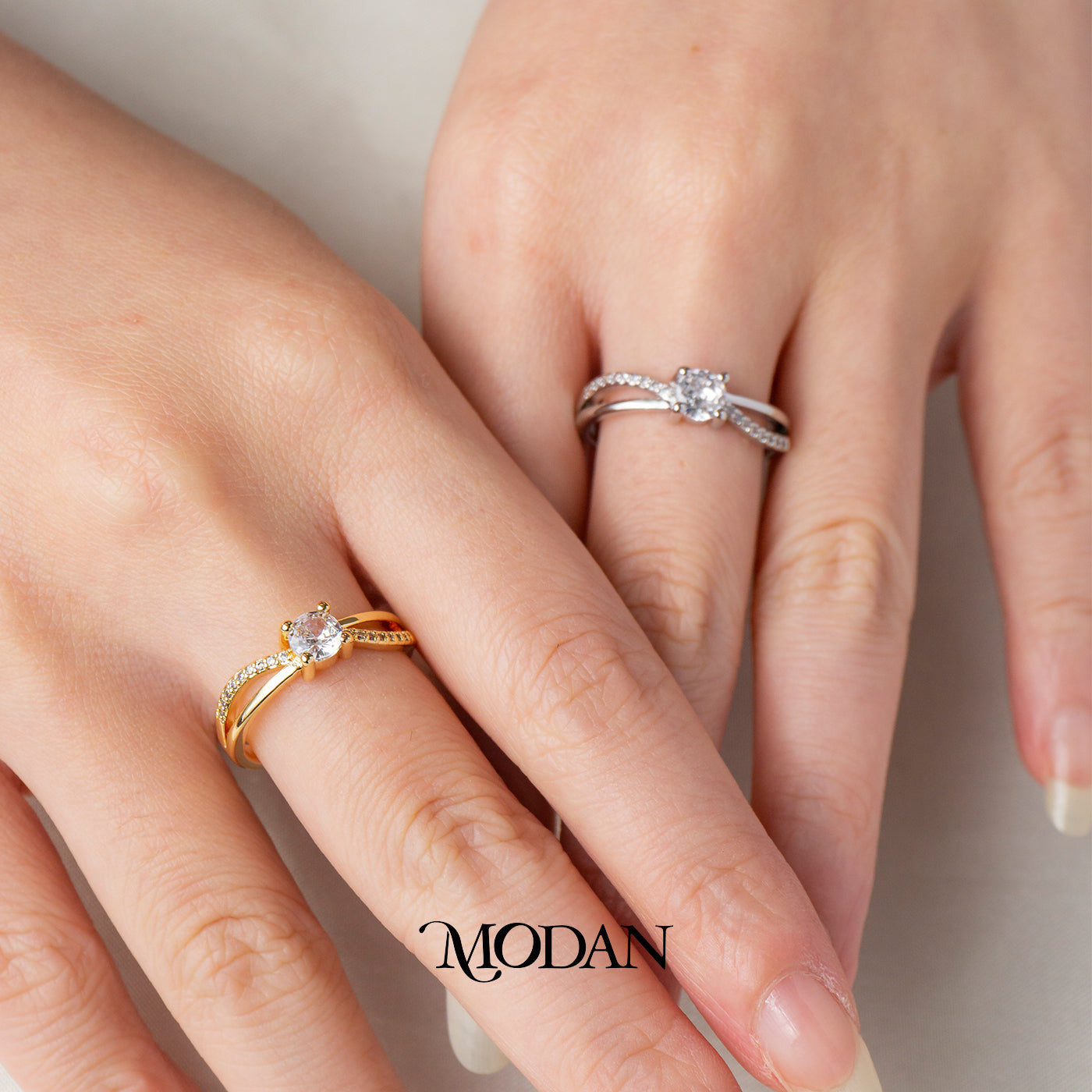 X Shaped Pave Band Adjustable Ring Cincin Silang Hypoallergenic Gold Plated