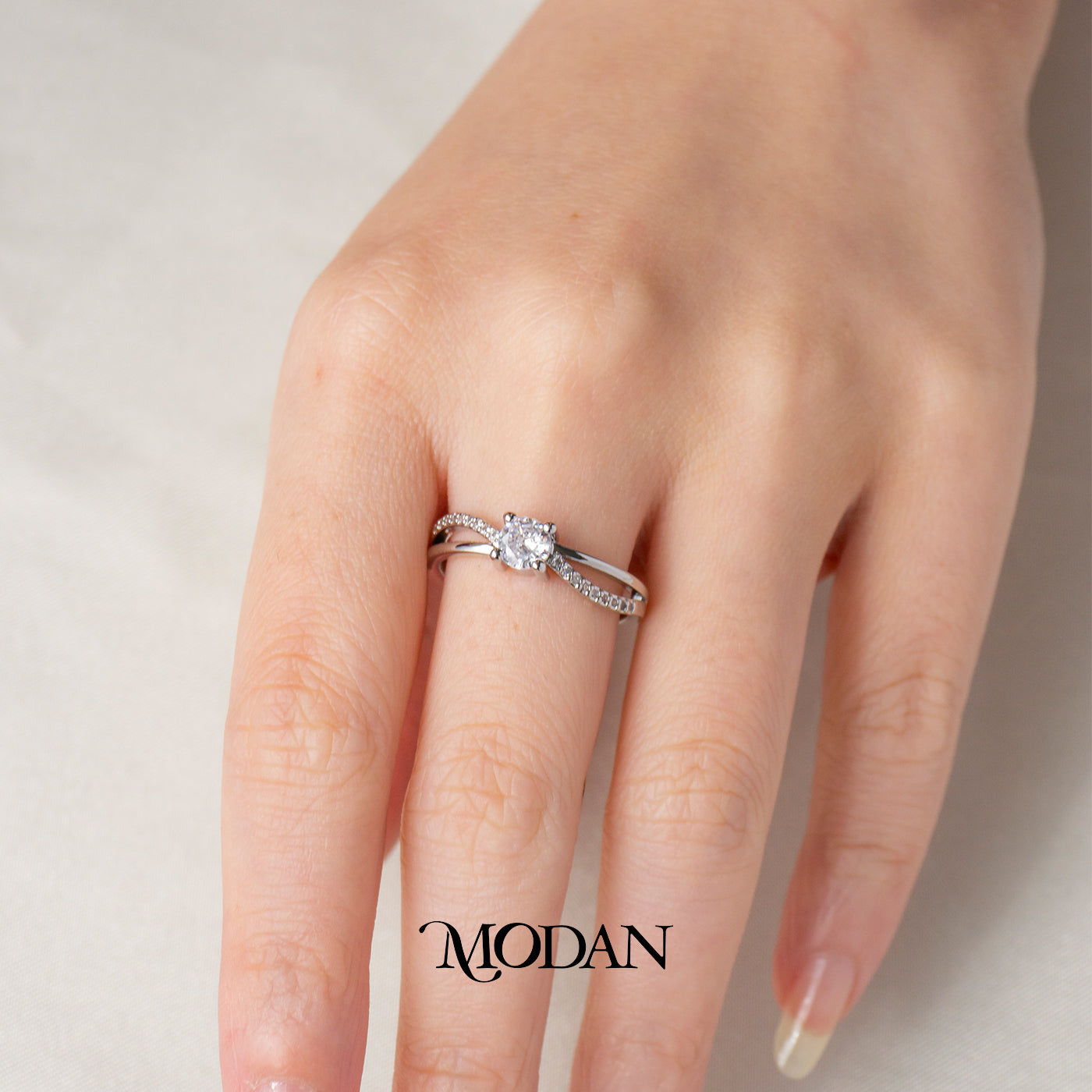 X Shaped Pave Band Adjustable Ring Cincin Silang Hypoallergenic Gold Plated