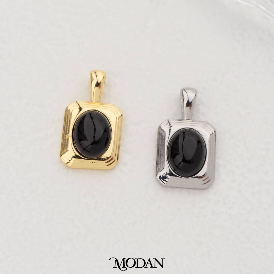 Elegant Black Onyx Gemstones Rectangular DIY Pendant Liontin Batu Persegi Panjang Hypoallergenic Gold Filled