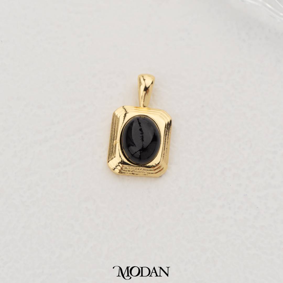 Elegant Black Onyx Gemstones Rectangular DIY Pendant Liontin Batu Persegi Panjang Hypoallergenic Gold Filled