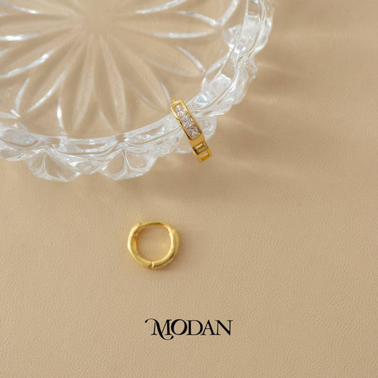 (11mm) Baguette Zirconia Hoop Earrings Anting Bulat Hypoallergenic Gold Plated