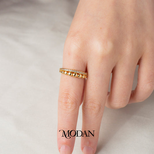 Dainty Beaded Pave Stacking Adjustable Ring Cincin Tumpuk Bola Hypoallergenic Gold Plated