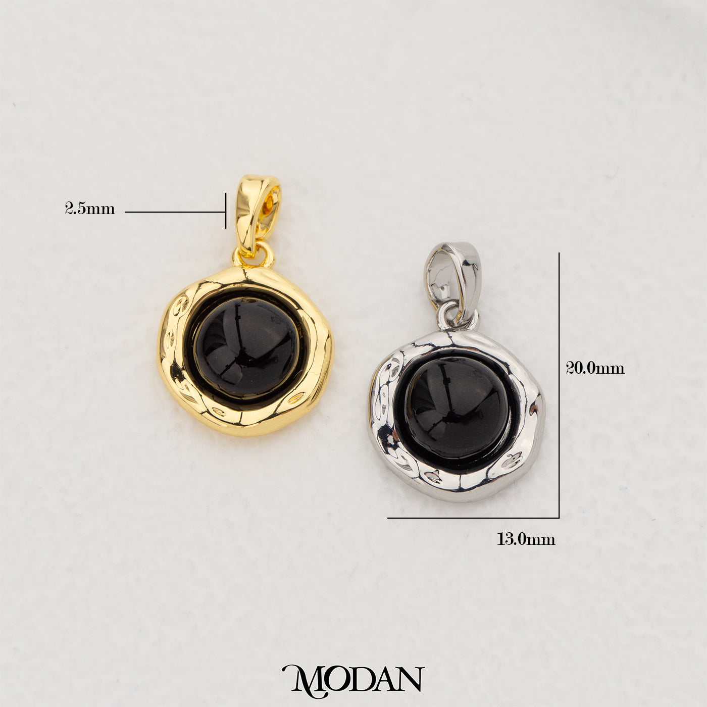 Elegant Black Onyx Gemstones Round DIY Pendant Liontin Batu Bulat Hypoallergenic Gold Filled