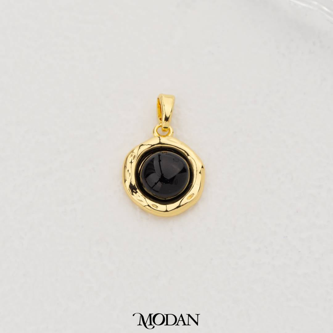 Elegant Black Onyx Gemstones Round DIY Pendant Liontin Batu Bulat Hypoallergenic Gold Filled