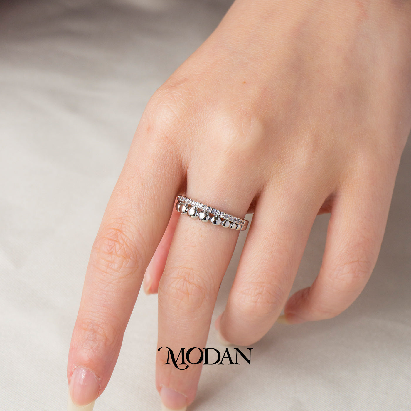 Dainty Beaded Pave Stacking Adjustable Ring Cincin Tumpuk Bola Hypoallergenic Gold Plated