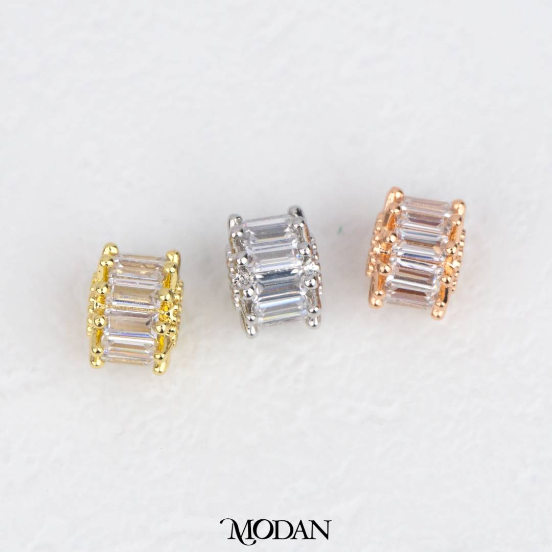 Mini Sparkling Round Baguette Zirconia DIY Beads Charm Manik Bulat Berkilau Hypoallergenic Gold Filled