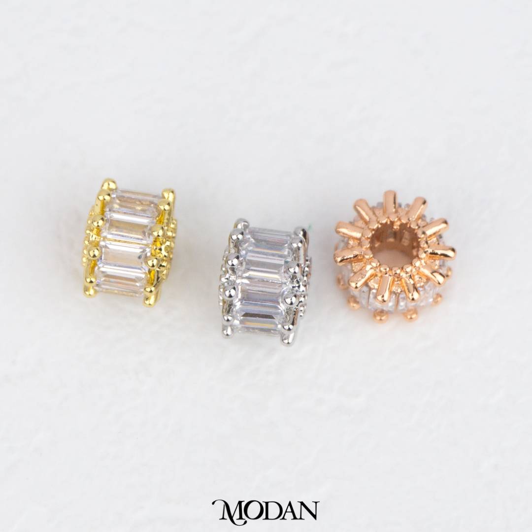 Mini Sparkling Round Baguette Zirconia DIY Beads Charm Manik Bulat Berkilau Hypoallergenic Gold Filled