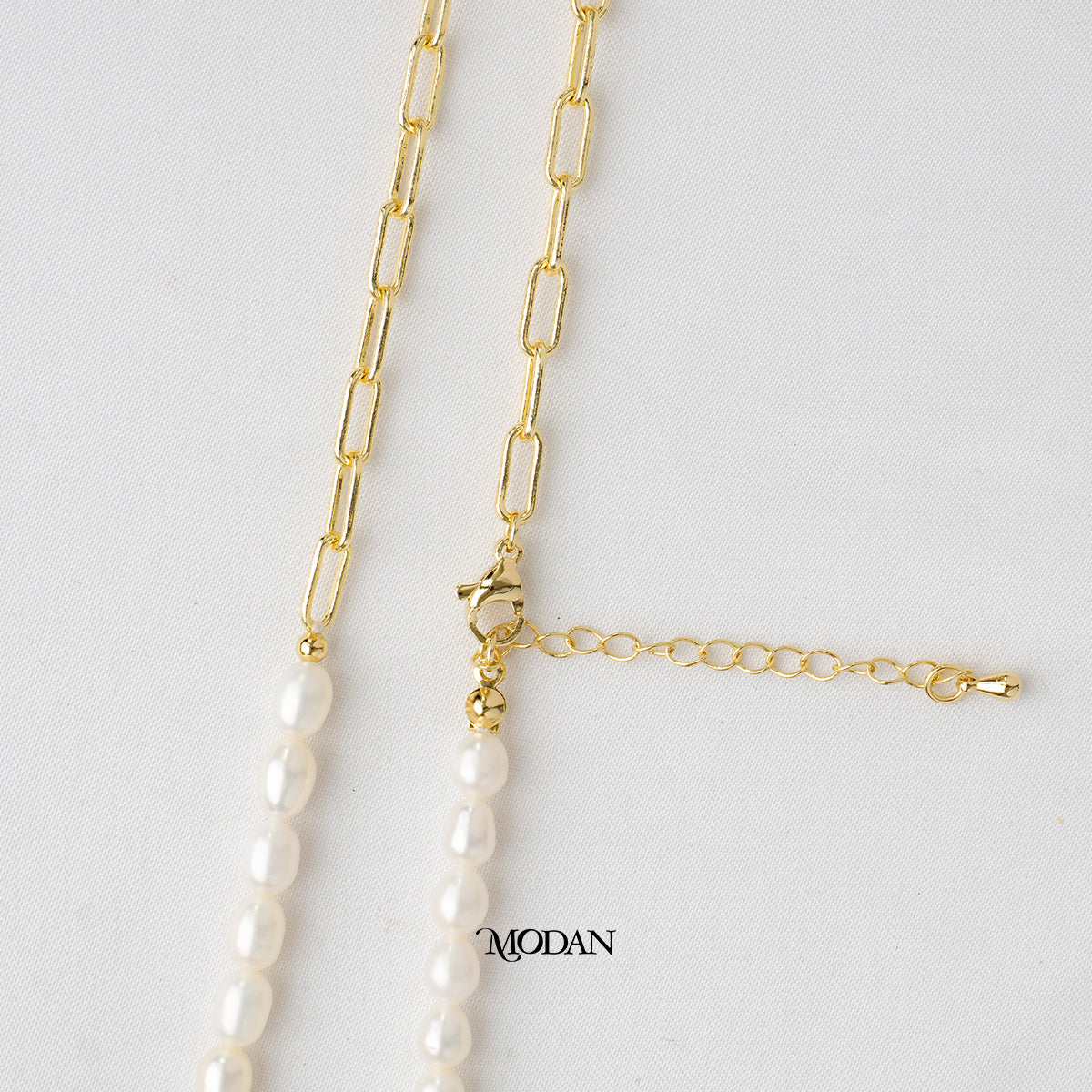 42.5cm White Freshwater Beaded Paperclip Necklace Kalung Mutiara Air Tawar Hypoallergenic Gold Plated