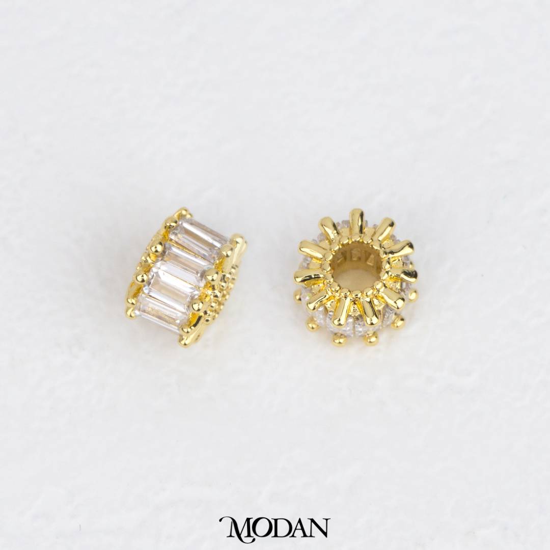 Mini Sparkling Round Baguette Zirconia DIY Beads Charm Manik Bulat Berkilau Hypoallergenic Gold Filled