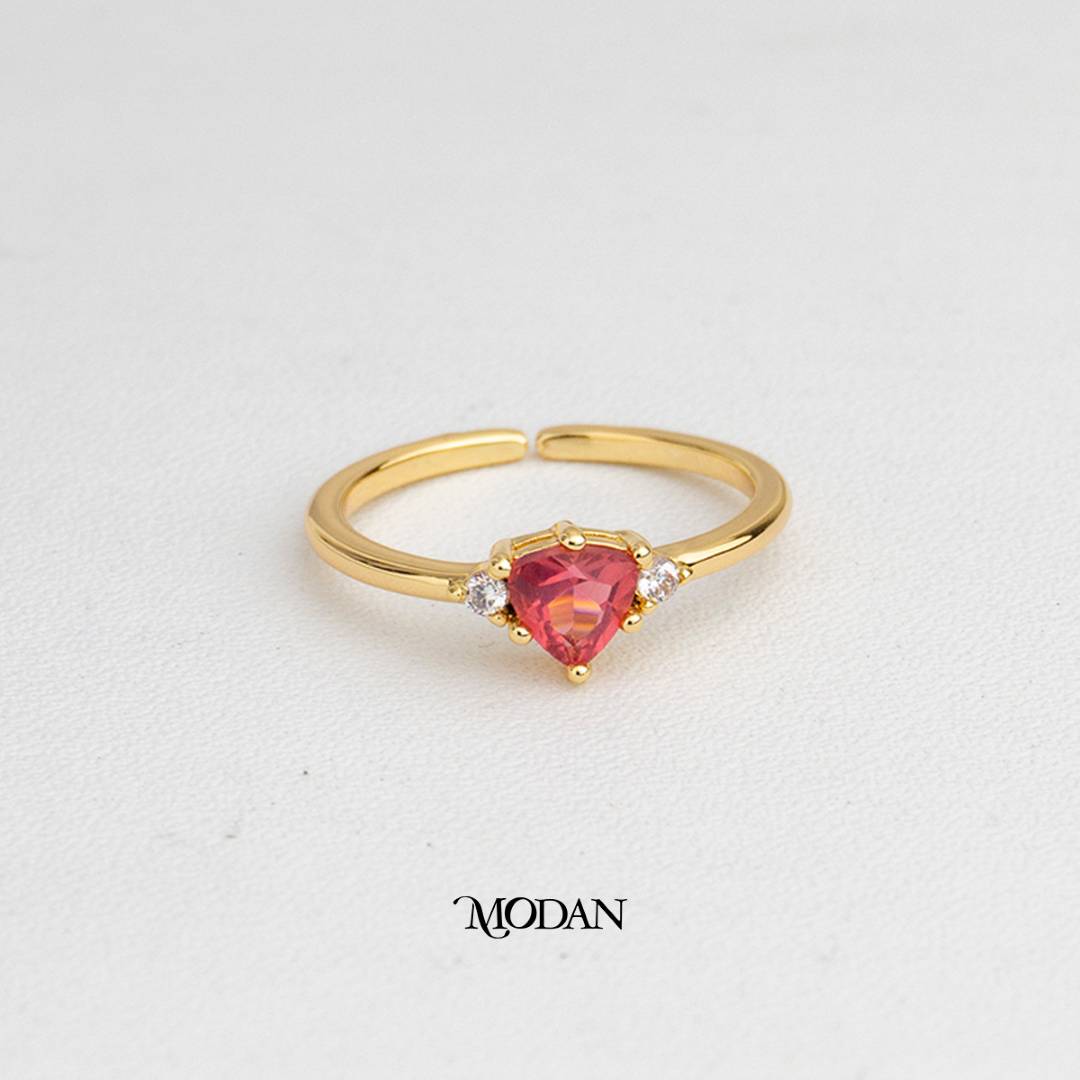Geometric Triangle Ruby Ring Cincin Rubi Segitiga Hypoallergenic Gold Plated