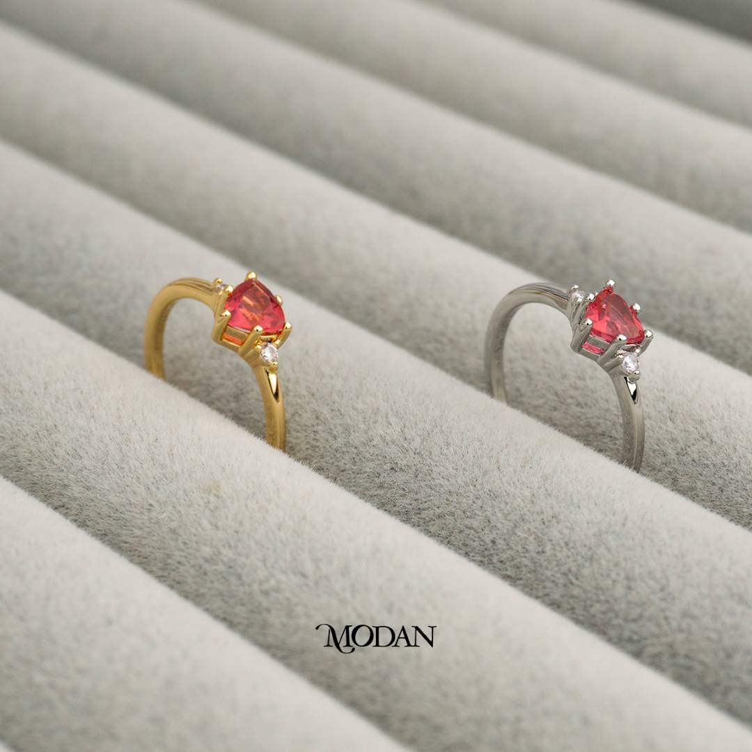 Geometric Triangle Ruby Ring Cincin Rubi Segitiga Hypoallergenic Gold Plated