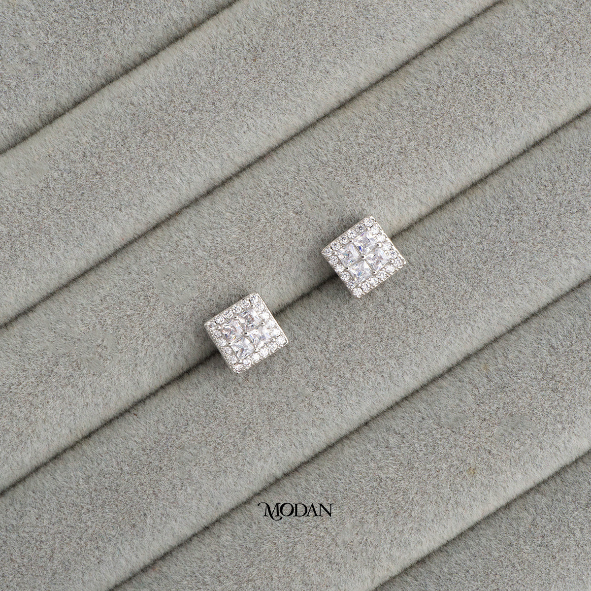 (9mm) Cluster Zirconia Square Stud Earrings Anting Tusuk Persegi Hypoallergenic Gold Plated