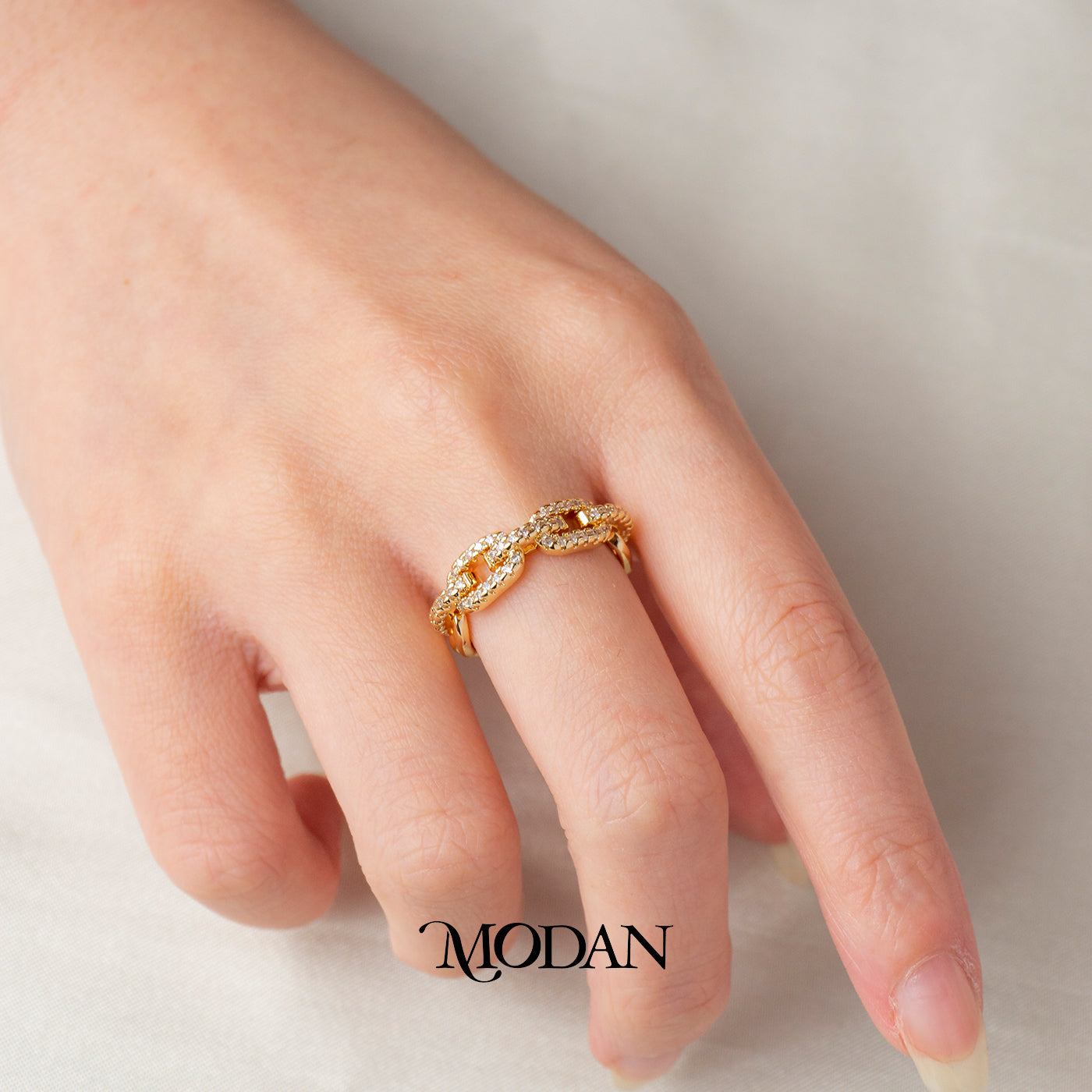 Anchor Link Pave Line Adjustable Ring Model Rantai Jangkar Hypoallergenic Gold Plated