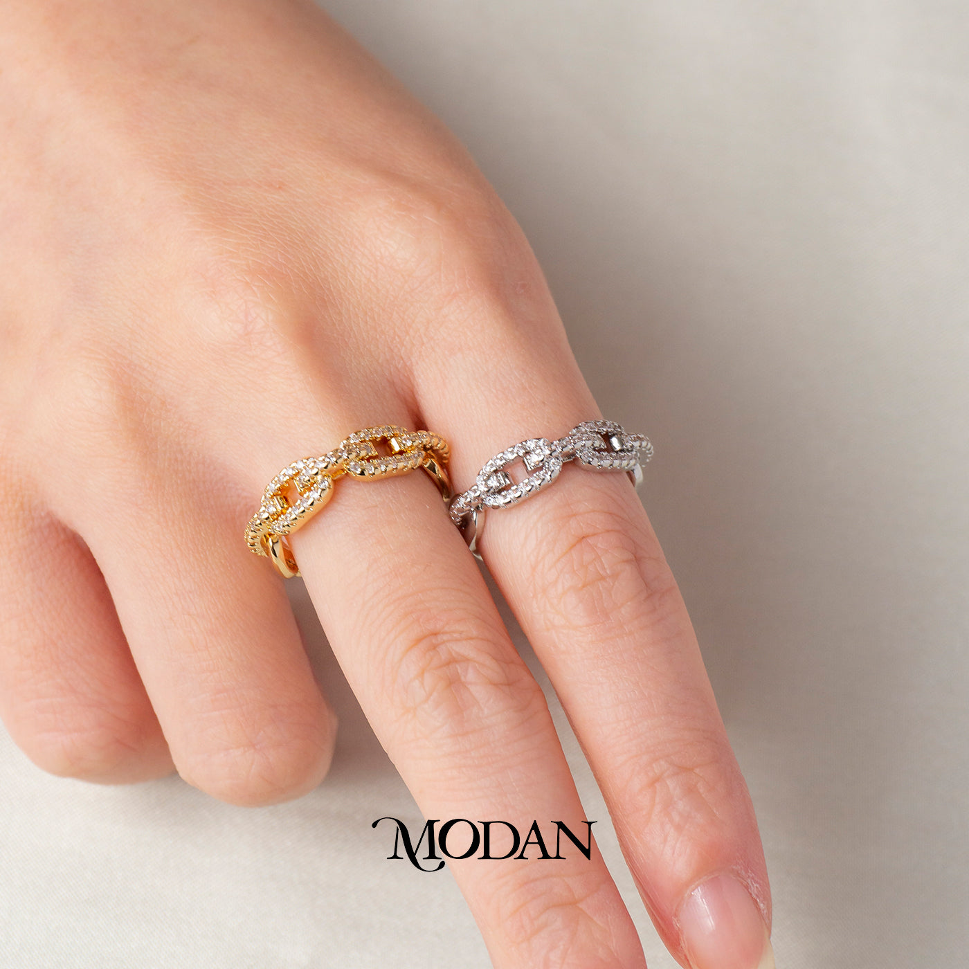 Anchor Link Pave Line Adjustable Ring Model Rantai Jangkar Hypoallergenic Gold Plated