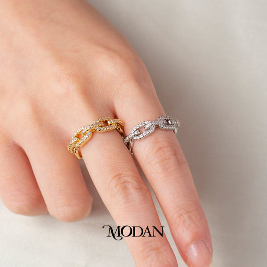 Anchor Link Pave Line Adjustable Ring Model Rantai Jangkar Hypoallergenic Gold Plated