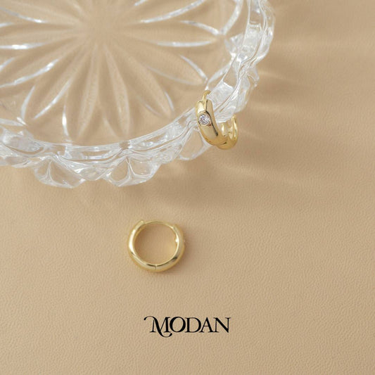 (23mm) Solitaire Zirconia Hoop Earrings Anting Bulat Mata satu Hypoallergenic Gold Plated