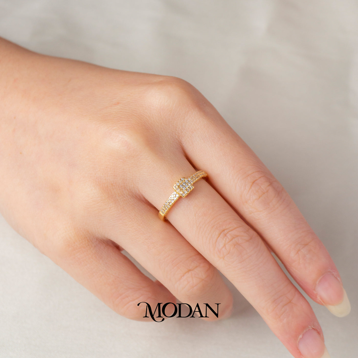 Classic Square Cluster Pave Adjustable Ring Cincin Kluster Kotak Klasik Hypoallergenic Gold Plated