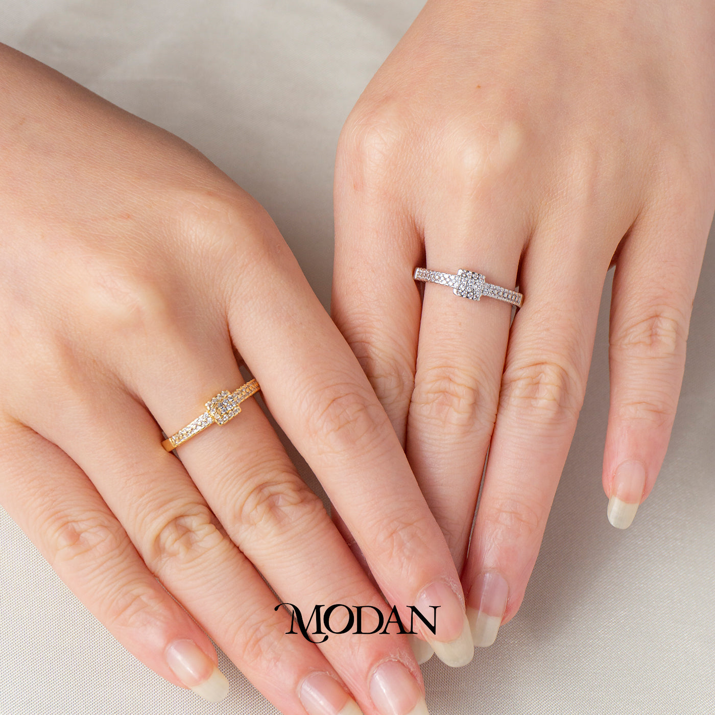 Classic Square Cluster Pave Adjustable Ring Cincin Kluster Kotak Klasik Hypoallergenic Gold Plated
