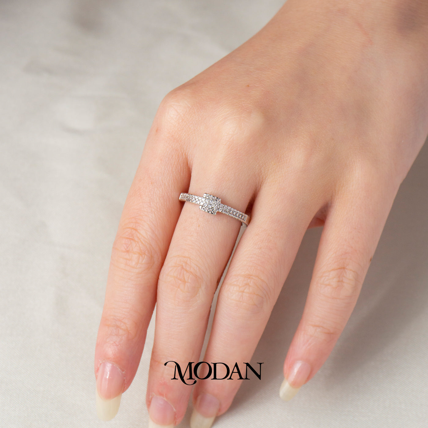 Classic Square Cluster Pave Adjustable Ring Cincin Kluster Kotak Klasik Hypoallergenic Gold Plated