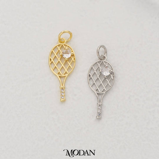 Sparkling Tennis Racket Sport Charm DIY Pendant Liontin Olahraga Raket Tenis Hypoallergenic Gold Filled