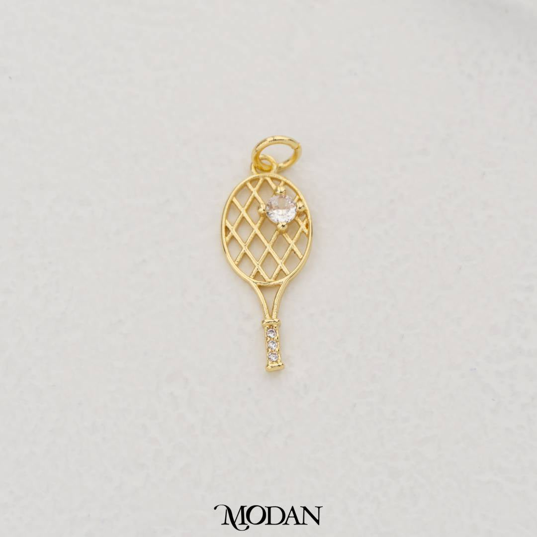Sparkling Tennis Racket Sport Charm DIY Pendant Liontin Olahraga Raket Tenis Hypoallergenic Gold Filled