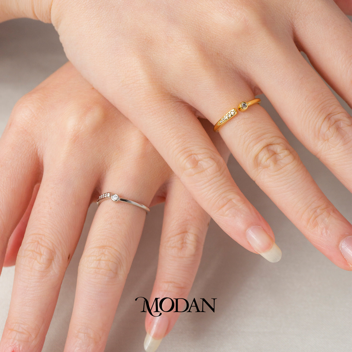 Minimalist Solitaire And Pave Open Adjustable Ring Cincin Terbuka Solitaire Minimalis Hypoallergenic Gold Plated