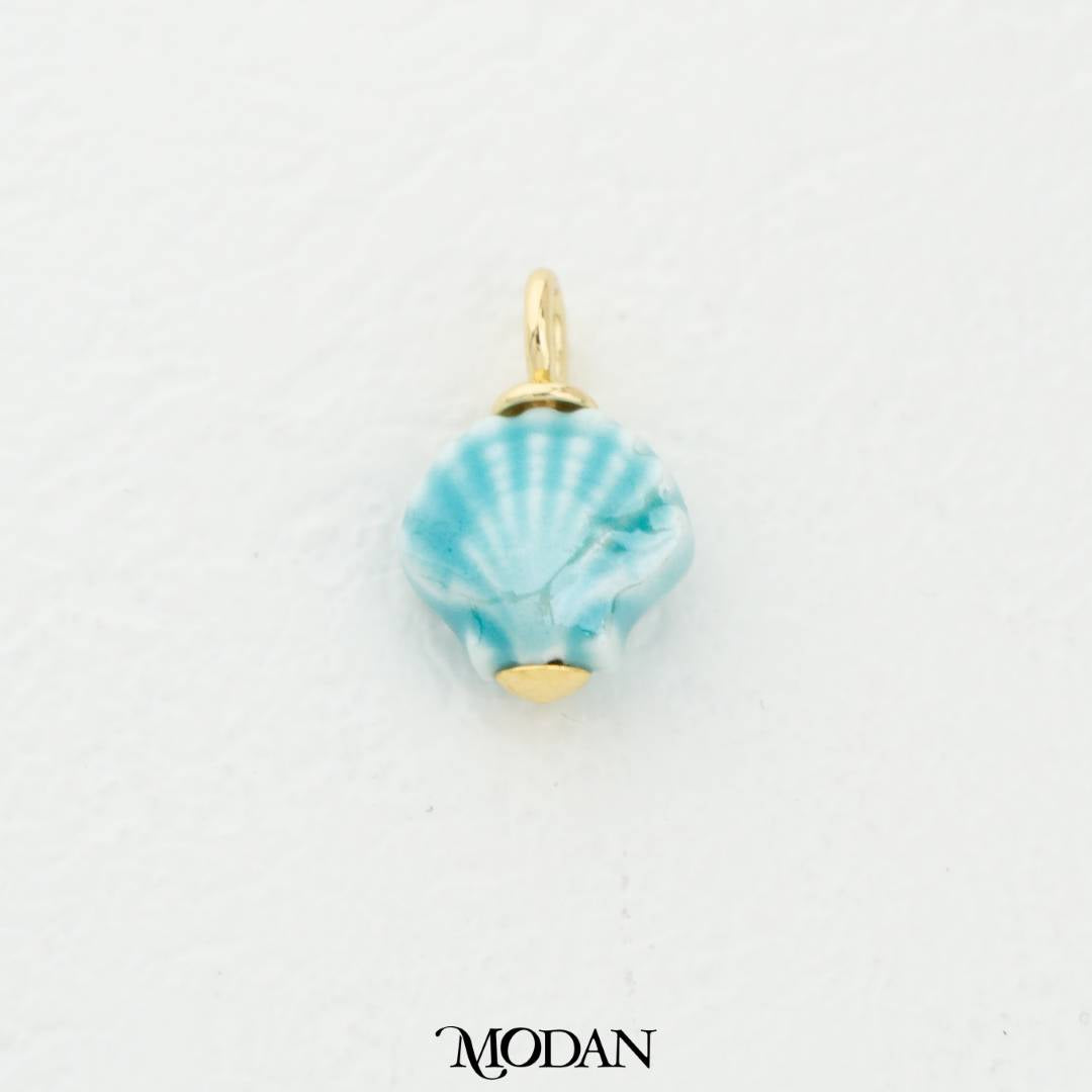 Blue Enamel Seashell Ocean DIY Pendant Liontin Kerang Laut Biru Hypoallergenic Gold Filled