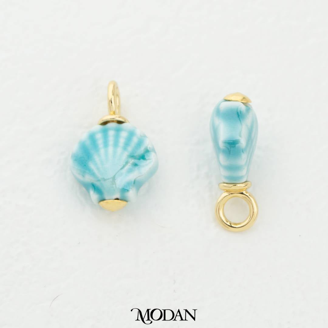 Blue Enamel Seashell Ocean DIY Pendant Liontin Kerang Laut Biru Hypoallergenic Gold Filled