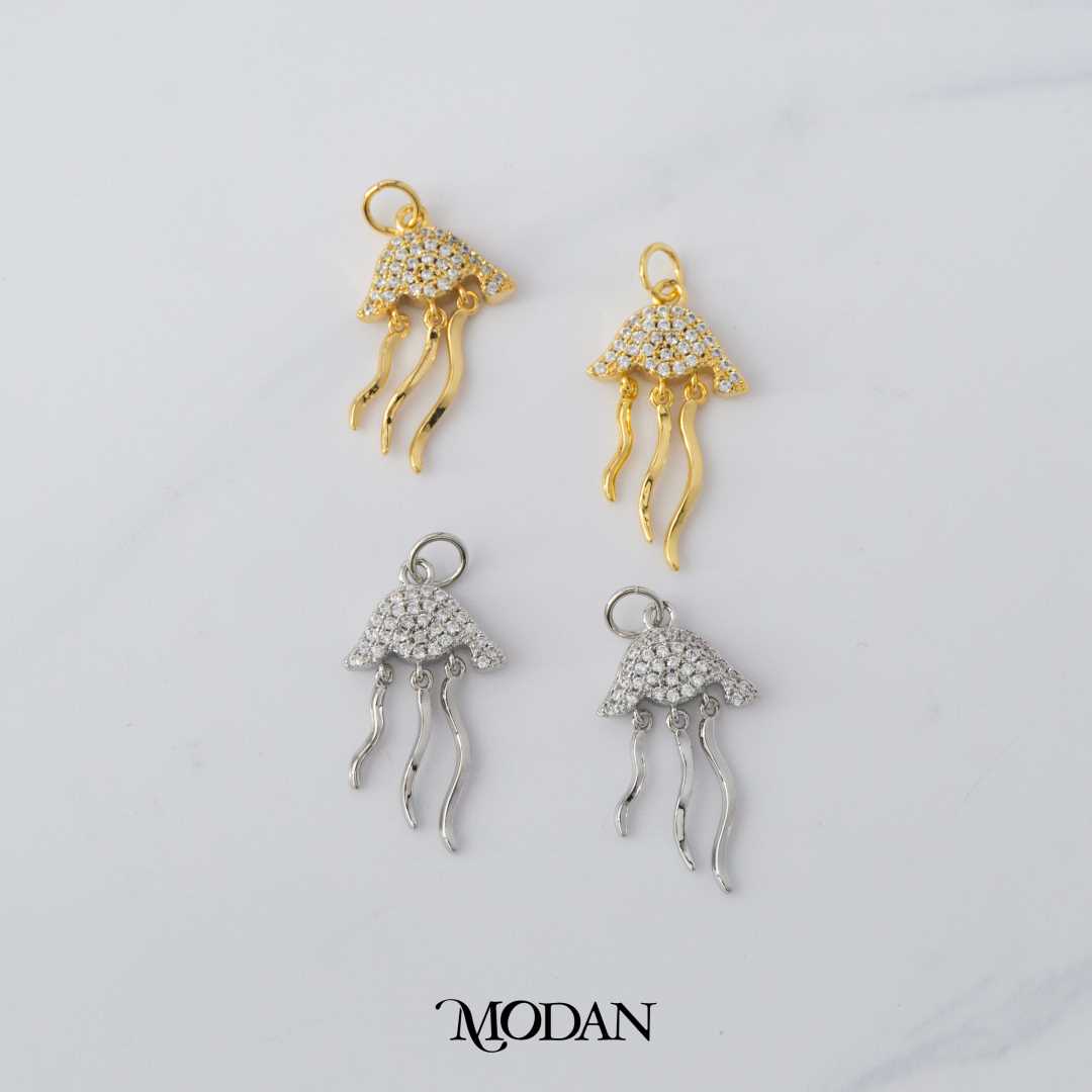 Micro Paved Jellyfish Ocean DIY Charm Liontin Ubur - Ubur Hypoallergenic Gold Filled