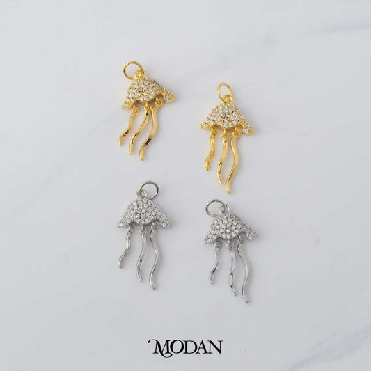 Micro Paved Jellyfish Ocean DIY Charm Liontin Ubur - Ubur Hypoallergenic Gold Filled