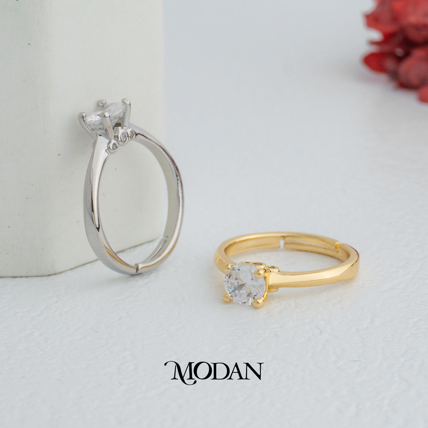Classic Round Solitaire Engagement Adjustable Ring Cincin Klasik Solitaire Hypoallergenic Gold Plated