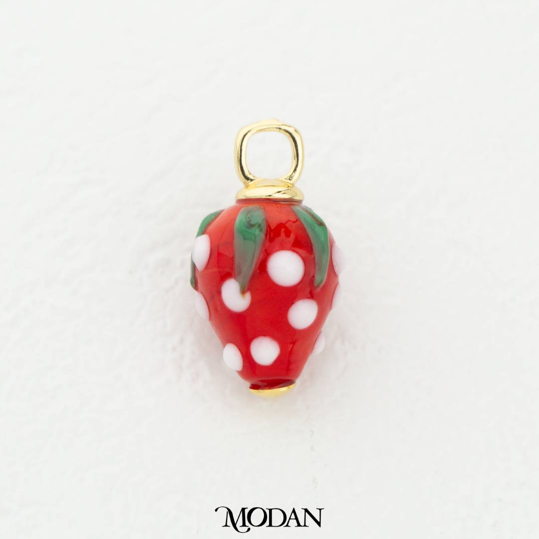 Red Strawberry Enamel DIY Pendant Liontin Buah Stroberi Hypoallergenic Gold Filled