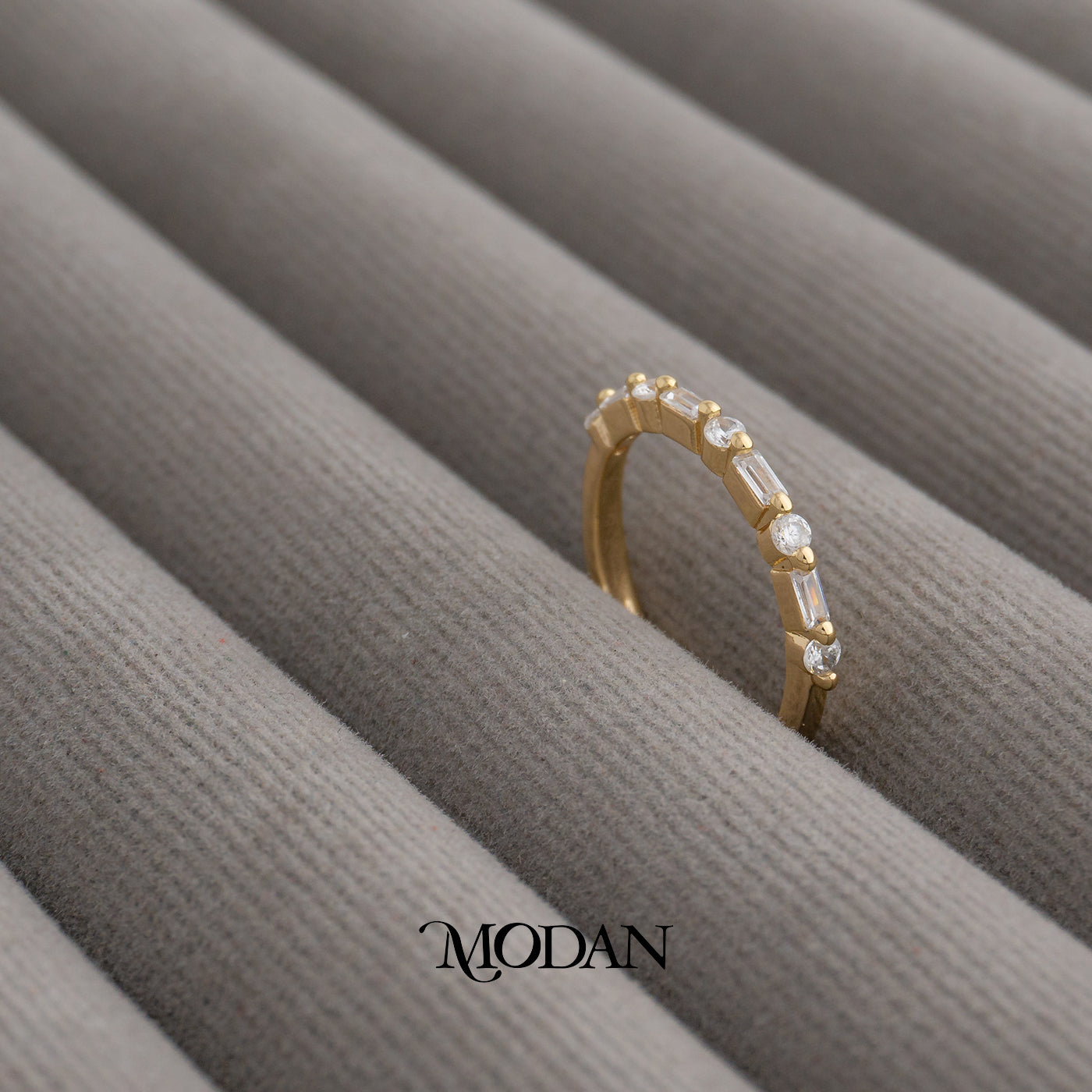 Slender Mixed Cut Band Adjustable Ring Cincin Band Ramping Potongan Hypoallergenic Gold Plated