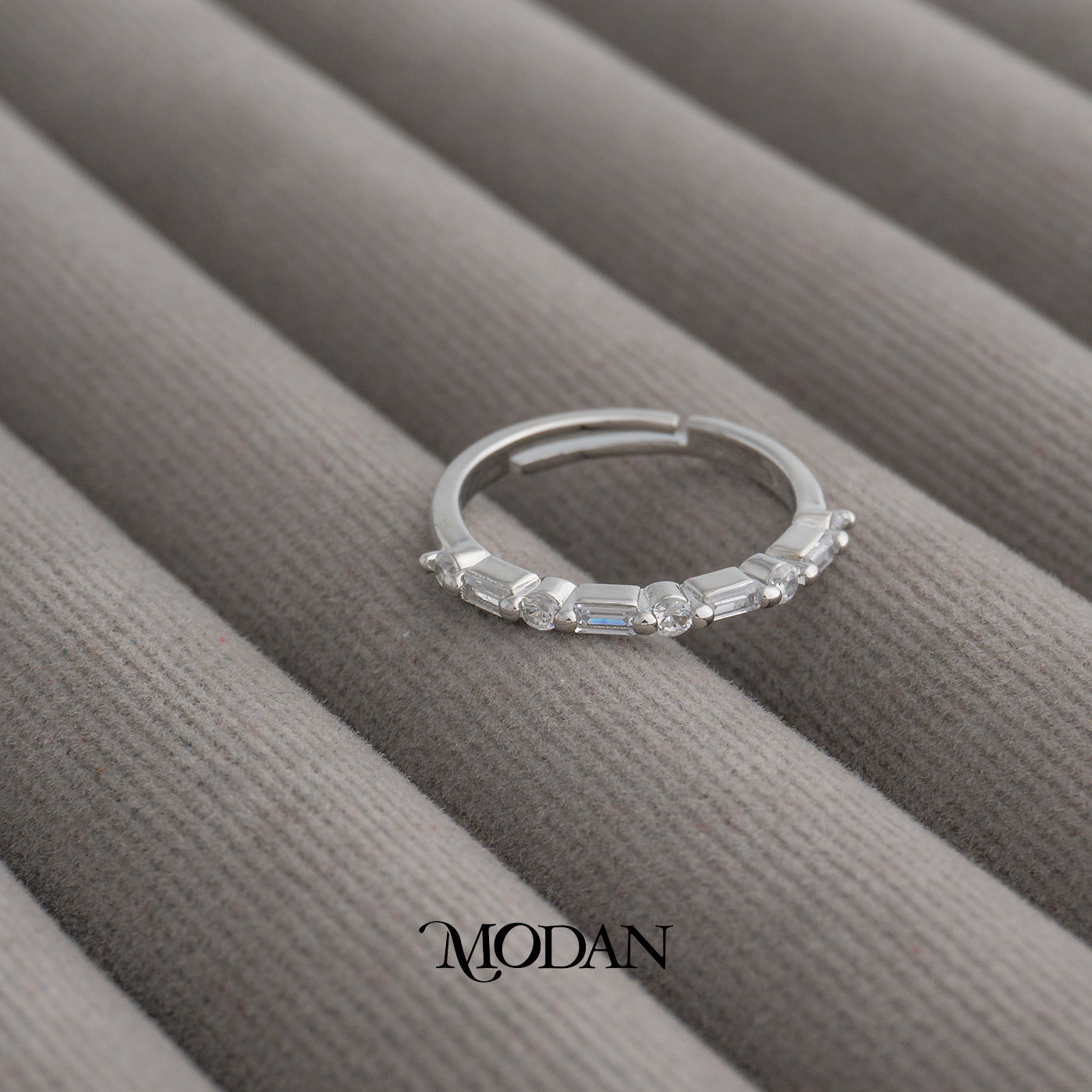 Slender Mixed Cut Band Adjustable Ring Cincin Band Ramping Potongan Hypoallergenic Gold Plated
