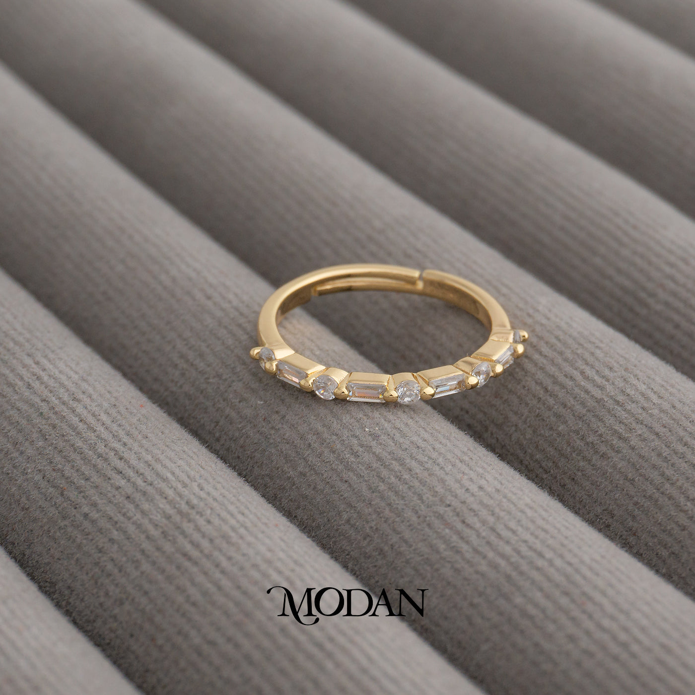 Slender Mixed Cut Band Adjustable Ring Cincin Band Ramping Potongan Hypoallergenic Gold Plated