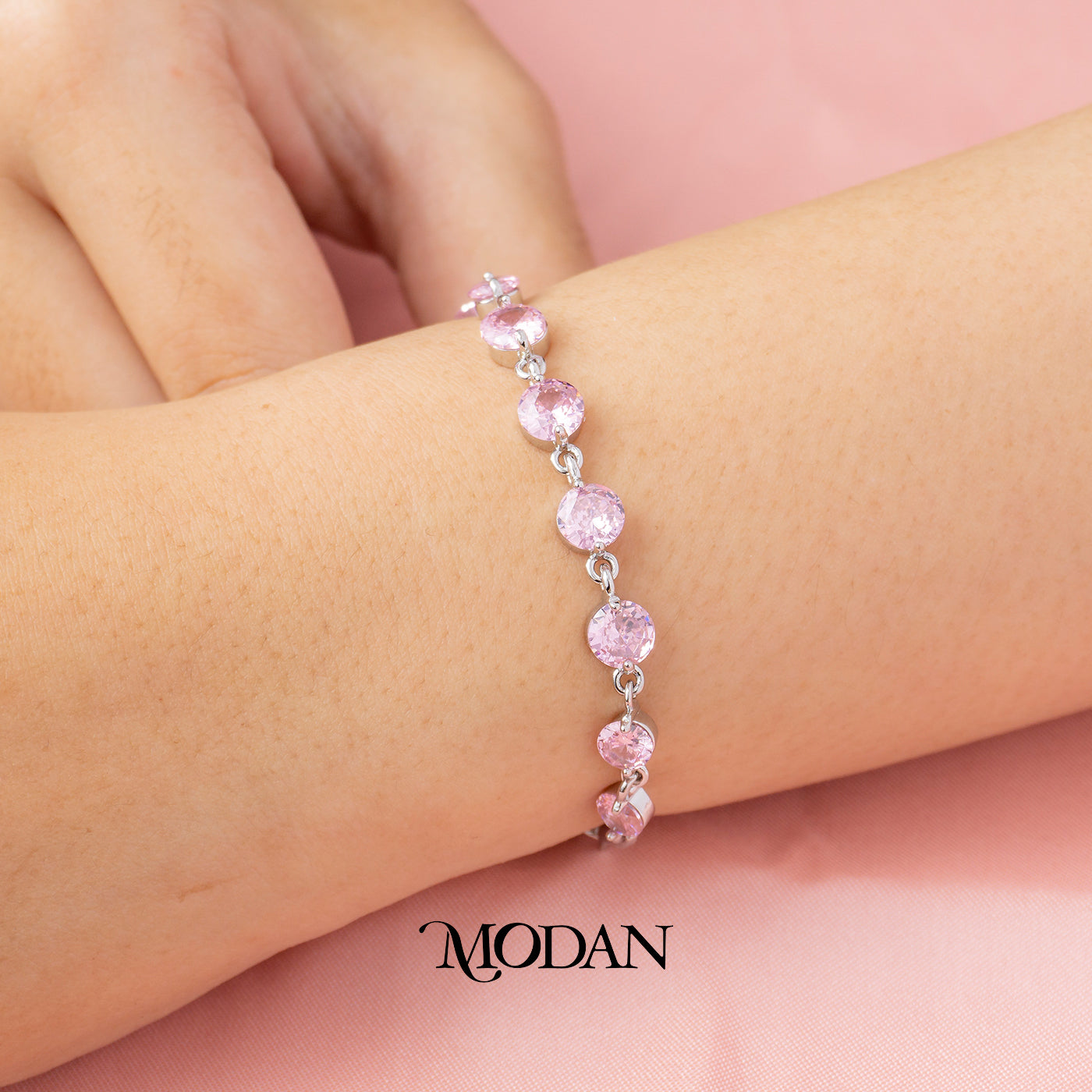 (18cm) Cocktail Blue Pink Purple Silver Link Bracelet Gelang Pesta Biru Ungu Merah Muda Hypoallergenic Gold Plated