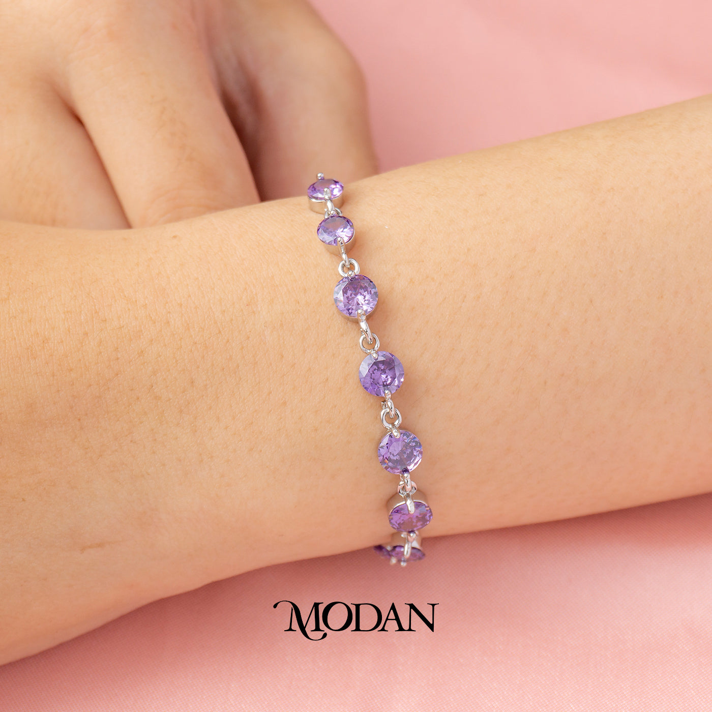 (18cm) Cocktail Blue Pink Purple Silver Link Bracelet Gelang Pesta Biru Ungu Merah Muda Hypoallergenic Gold Plated