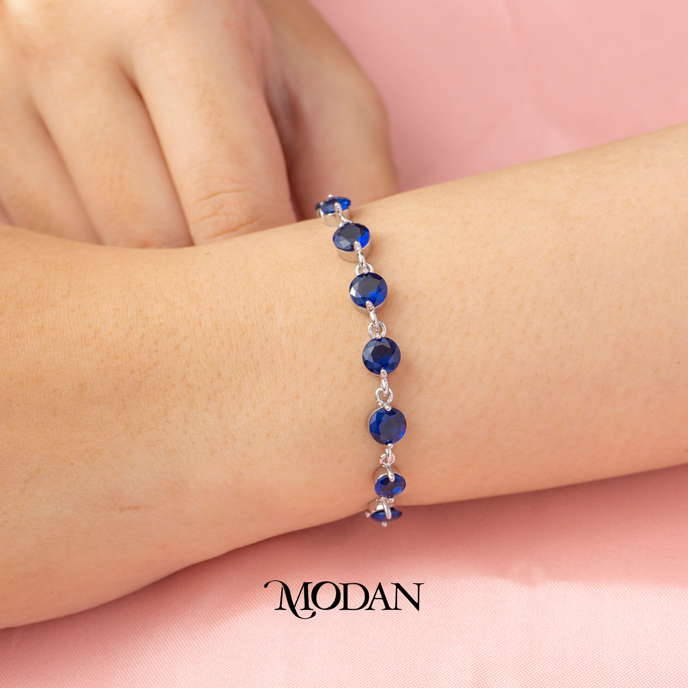 (18cm) Cocktail Blue Pink Purple Silver Link Bracelet Gelang Pesta Biru Ungu Merah Muda Hypoallergenic Gold Plated