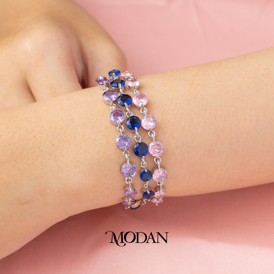 (18cm) Cocktail Blue Pink Purple Silver Link Bracelet Gelang Pesta Biru Ungu Merah Muda Hypoallergenic Gold Plated